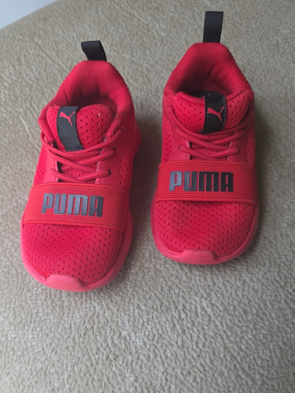 Puma Kids Bright Red Mesh Sneakers with Hook Strap